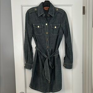 Tory Burch Denim Shirt Dress with Belt